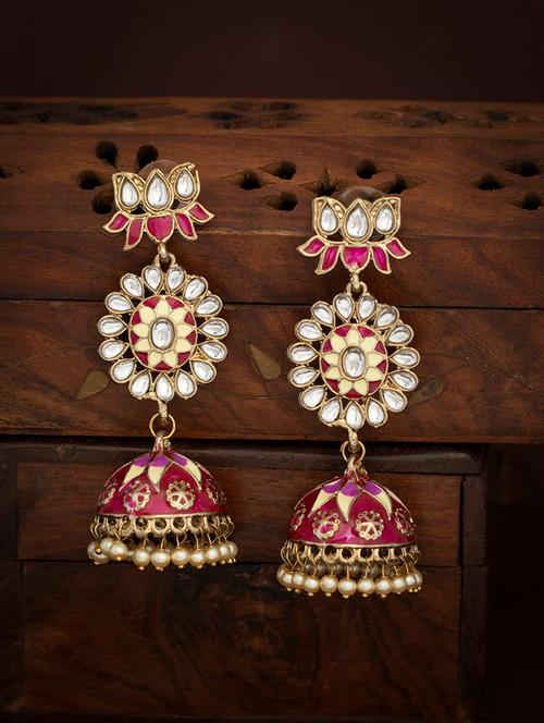 pink metal jhumka earring - 18319971 - Very Small Image - 1
