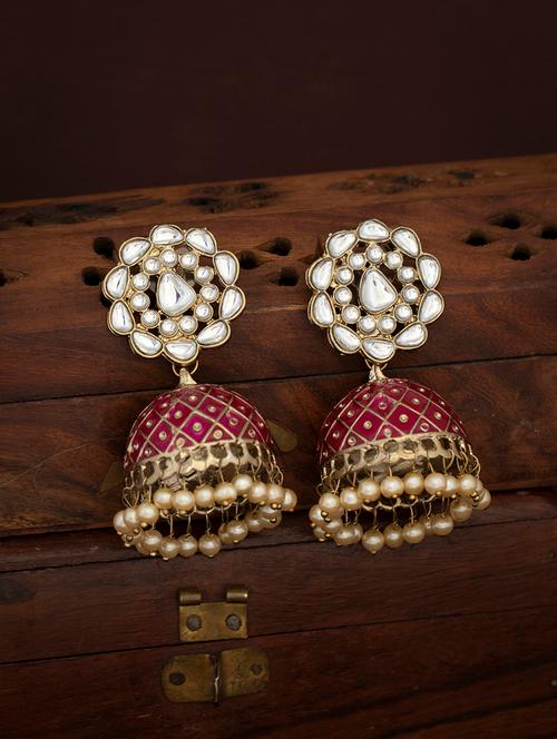 pink metal jhumka earring - 18319979 - Very Small Image - 1