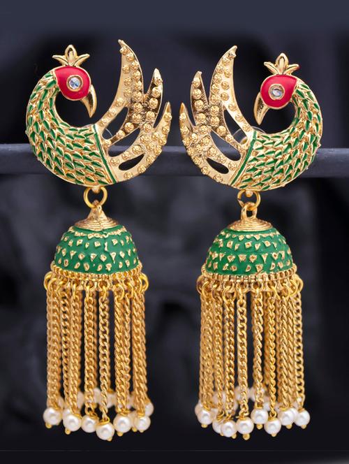 green metal jhumka earring - 18320004 - Very Small Image - 1
