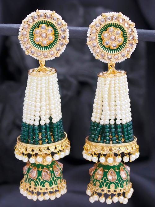 green metal jhumka earring - 18320032 - Very Small Image - 1