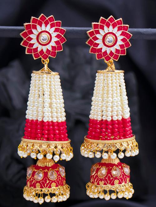 pink metal jhumka earring - 18320037 - Very Small Image - 1