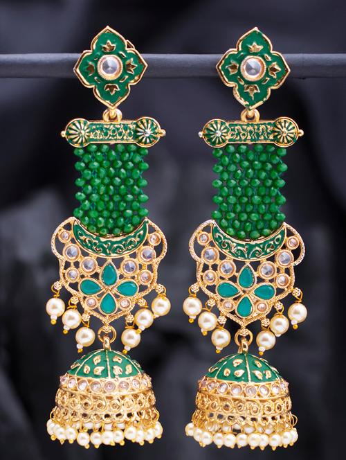 green metal jhumka earring - 18320049 - Very Small Image - 1