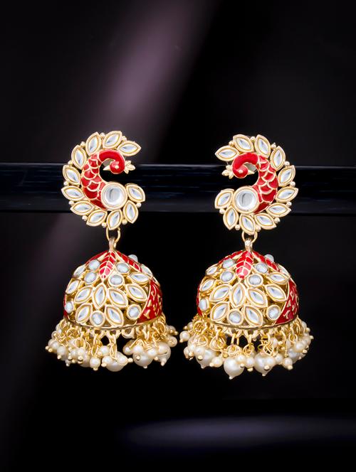 red metal jhumka earring - 18320060 - Very Small Image - 1