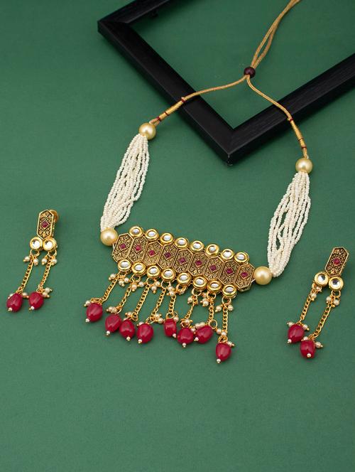 red metal necklaces and earring - 18320217 - Very Small Image - 1