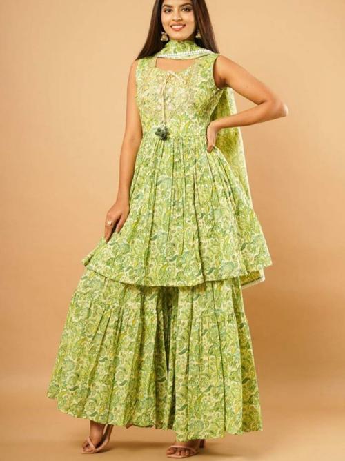 garara for women green color - 18320713 - Very Small Image - 1
