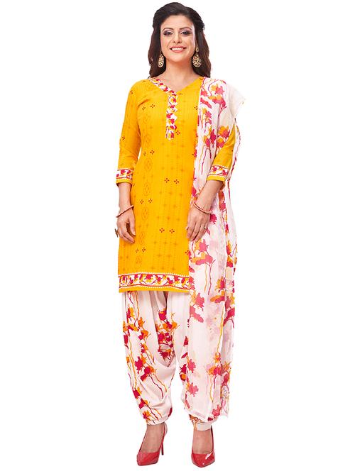 yellow crepe unstitched suit - 18320856 - Very Small Image - 1
