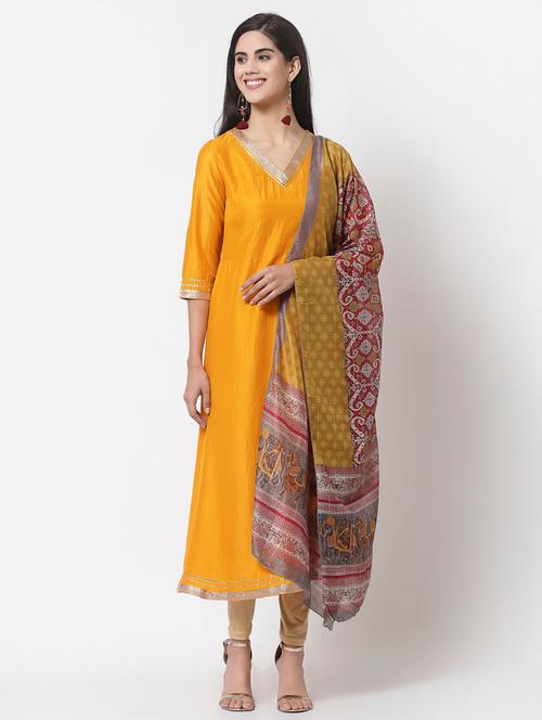yellow solid a-line kurta - 18320958 - Very Small Image - 1