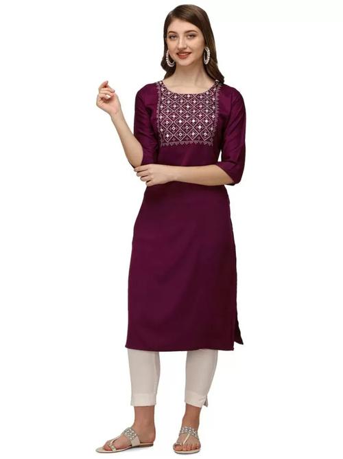 purple round neck solid kurta - 18320988 - Very Small Image - 1