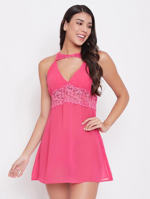 pink lace detail babydoll - 18321485 - Very Small Image - 1