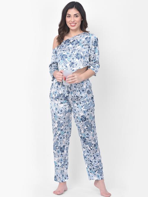 cold shoulder floral nightwear pajama set - 18321487 - Very Small Image - 1