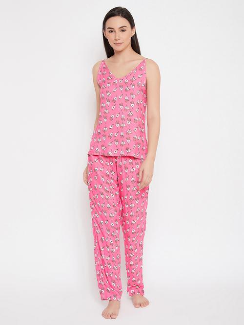 v-neck floral nightwear pajama set - 18321490 - Very Small Image - 1
