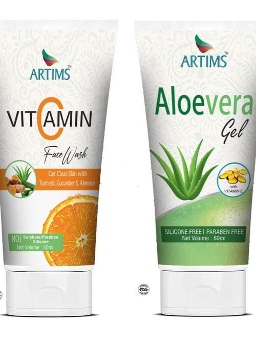 artims combo pack of vitamin c face wash & aloe vera gel (60ml each) - 18321621 - Very Small Image - 1