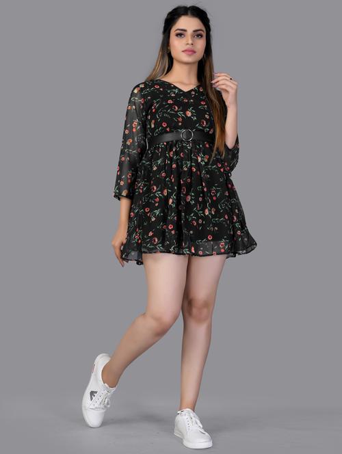 v-neck floral flared dress - 18321690 - Very Small Image - 1