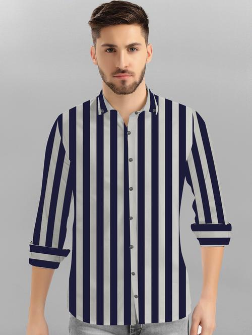 grey striped casual shirt - 18321710 - Very Small Image - 1