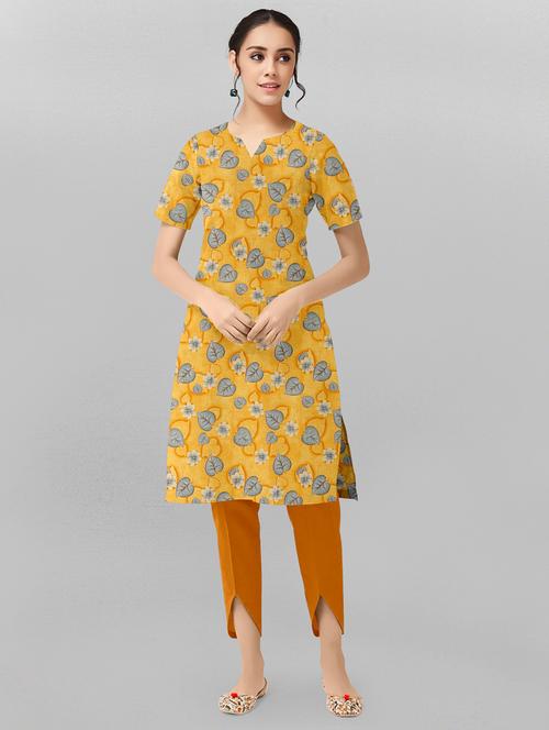 yellow printed straight kurta - 18321733 - Very Small Image - 1