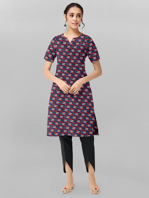 navy blue printed straight kurta - 18321737 - Very Small Image - 1