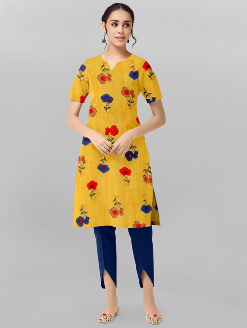 yellow printed straight kurta - 18321743 - Very Small Image - 1