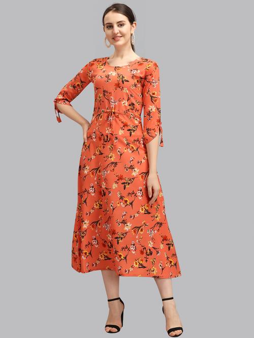 orange floral a-line ethnic dress - 18321756 - Very Small Image - 1