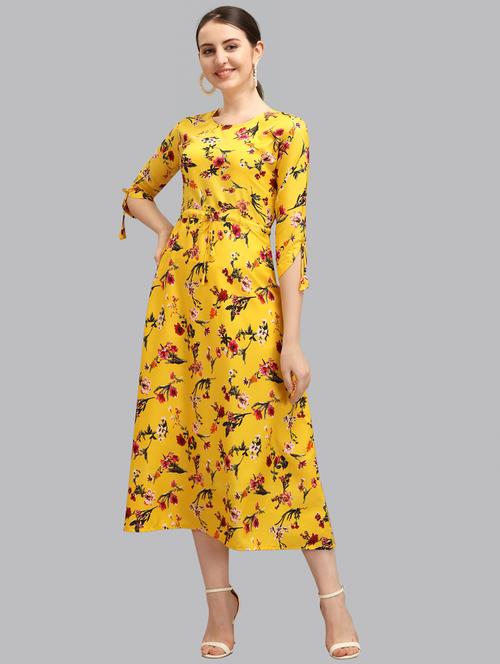 yellow floral a-line ethnic dress - 18321758 - Very Small Image - 1
