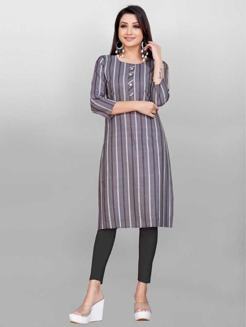 grey striped straight kurta - 18321769 - Very Small Image - 1