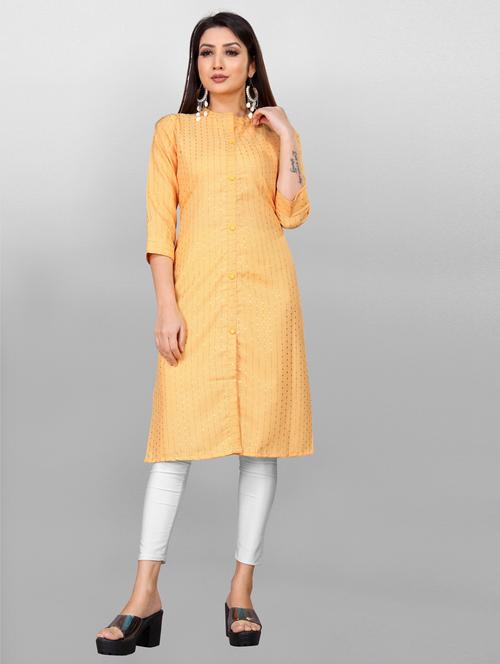 yellow striped straight kurta - 18321775 - Very Small Image - 1
