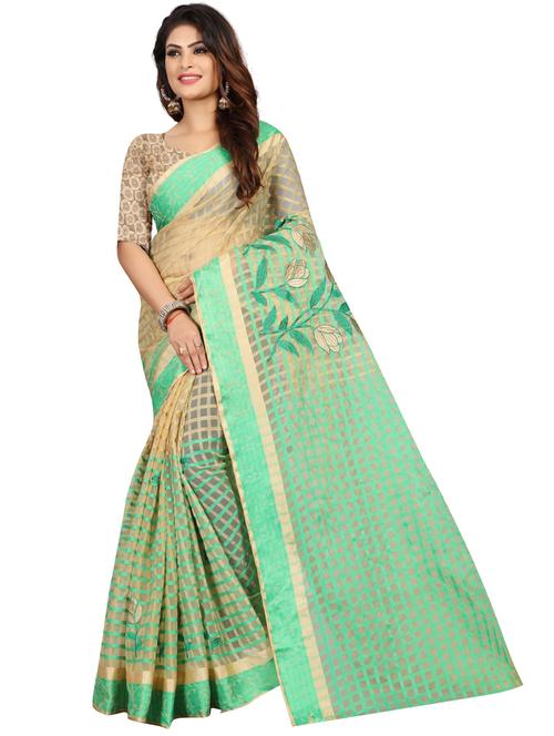 green cotton silk banarasi saree with blouse - 18321882 - Very Small Image - 1