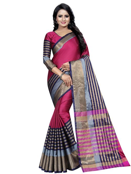 magenta cotton silk banarasi saree with blouse - 18321944 - Very Small Image - 1