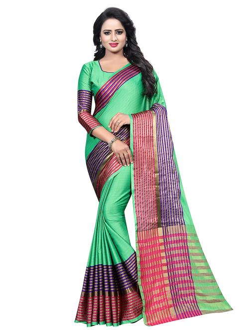 green cotton silk banarasi saree with blouse - 18322006 - Very Small Image - 1