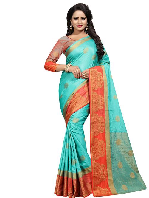 green banarasi saree with blouse - 18322050 - Very Small Image - 1