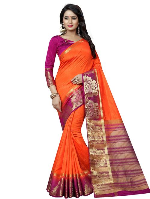 orange banarasi saree with blouse - 18322070 - Very Small Image - 1