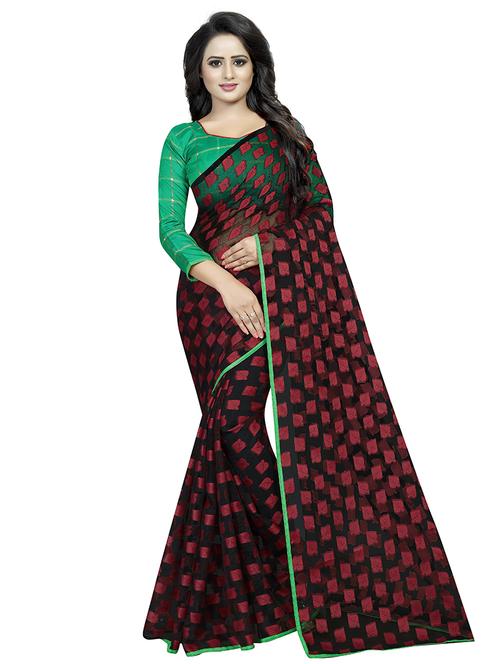 red printed saree - 18322099 - Very Small Image - 1