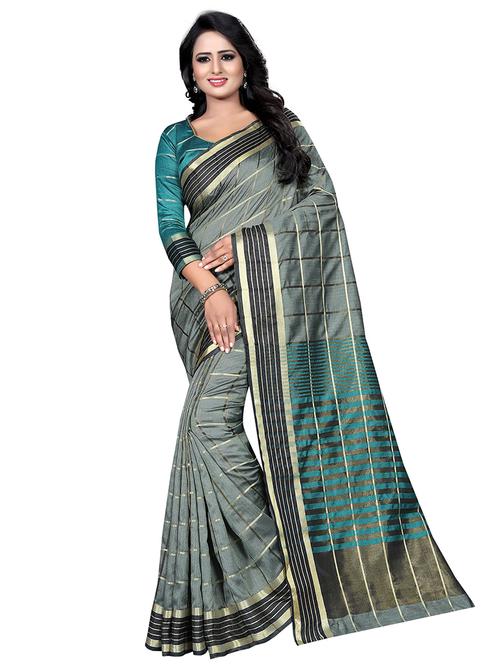 grey banarasi saree with blouse - 18322119 - Very Small Image - 1