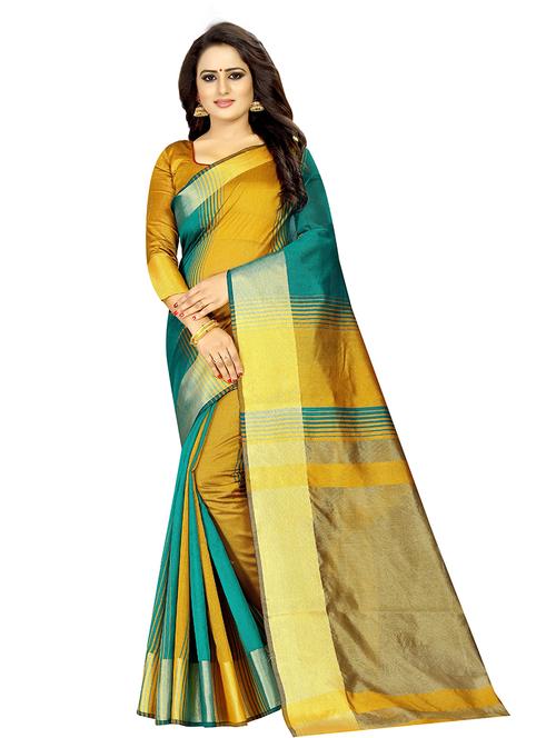 yellow banarasi saree with blouse - 18322123 - Very Small Image - 1
