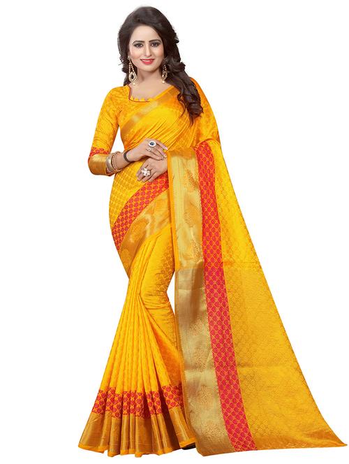 yellow cotton silk banarasi saree - 18322133 - Very Small Image - 1
