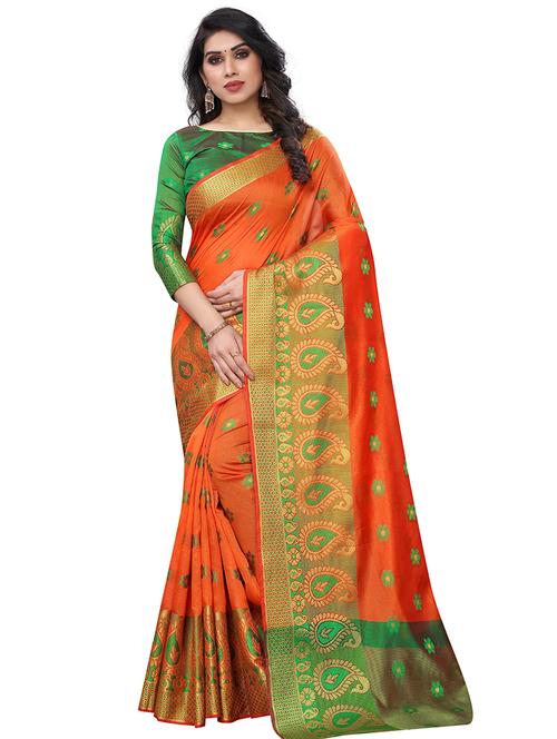orange banarasi saree with blouse - 18322176 - Very Small Image - 1
