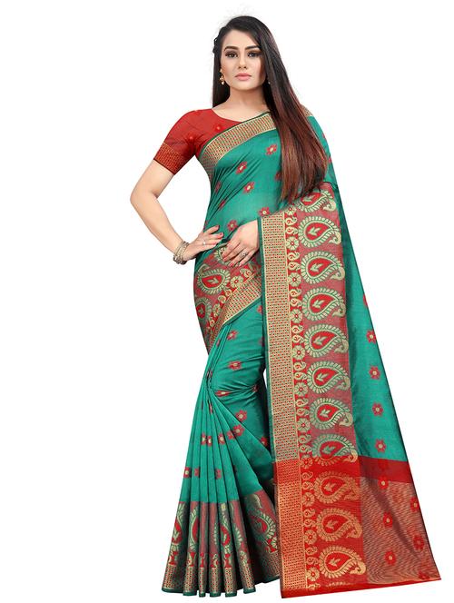 green banarasi saree with blouse - 18322180 - Very Small Image - 1