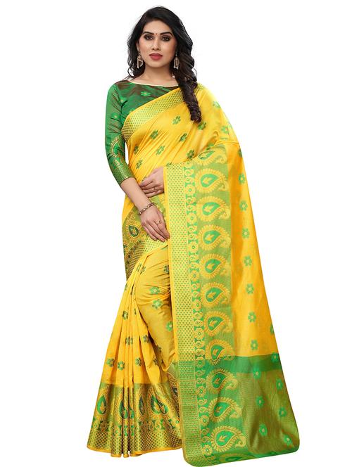 yellow banarasi saree with blouse - 18322184 - Very Small Image - 1