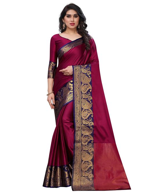 maroon cotton silk banarasi saree with blouse - 18322192 - Very Small Image - 1