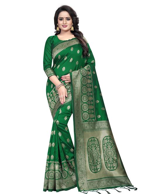 green cotton silk banarasi saree - 18322213 - Very Small Image - 1