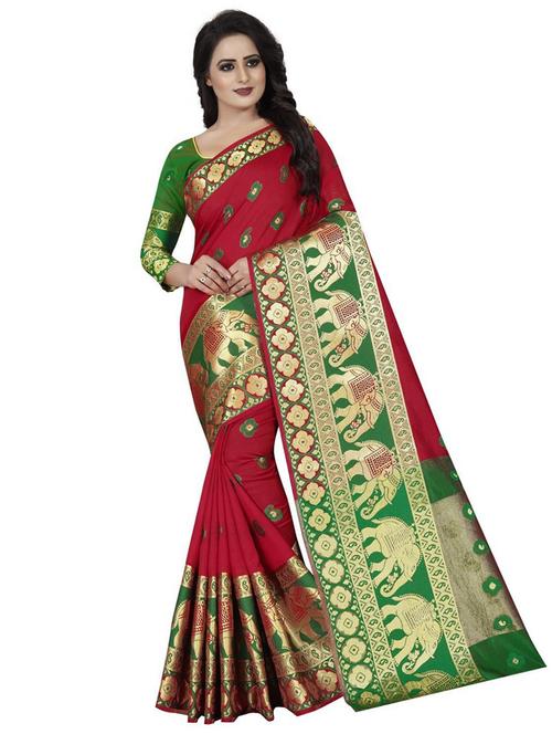 maroon cotton silk banarasi saree with blouse - 18322235 - Very Small Image - 1