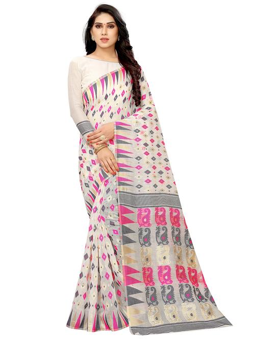 white printed saree with blouse - 18322317 - Very Small Image - 1