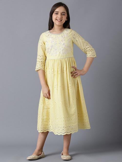 yellow embroidered flared kurta - 18322638 - Very Small Image - 1