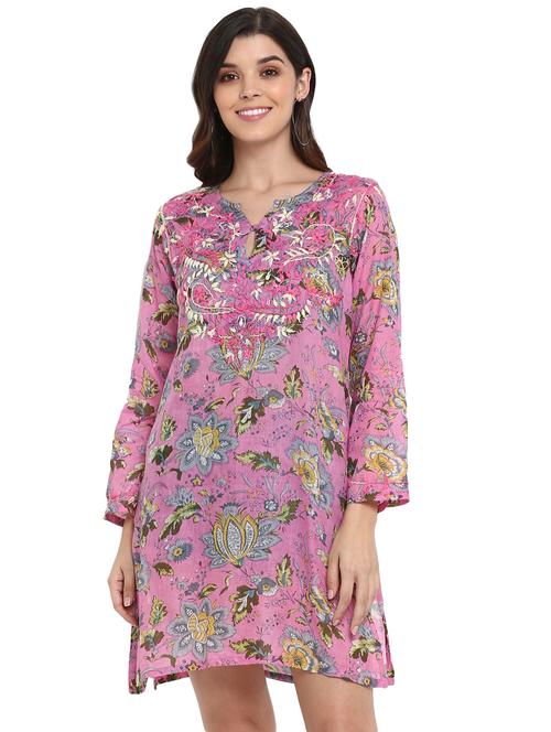 key hole neck embroidered tunic - 18322854 - Very Small Image - 1