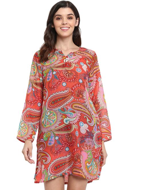 notch neck printed tunic - 18322858 - Very Small Image - 1