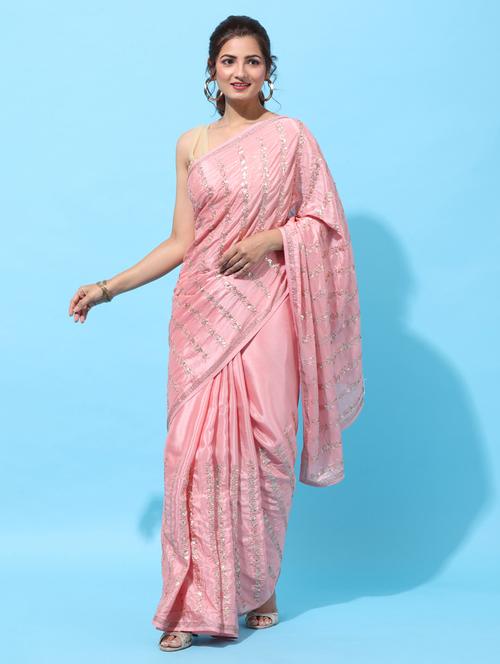 pink crepe embroidered saree with blouse - 18322928 - Very Small Image - 1