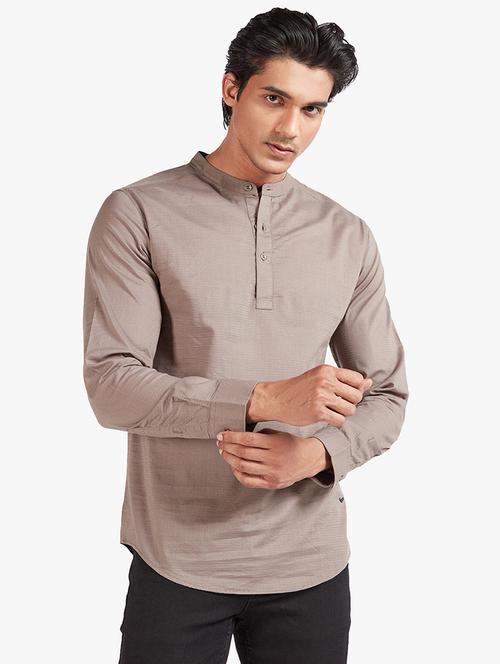 taupe solid casual shirt - 18322965 - Very Small Image - 1