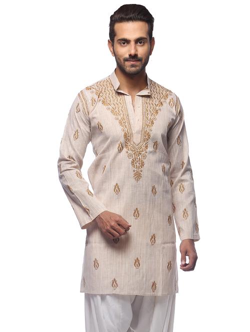 men embroidered long sleeve chikankari kurta - 18323017 - Very Small Image - 1