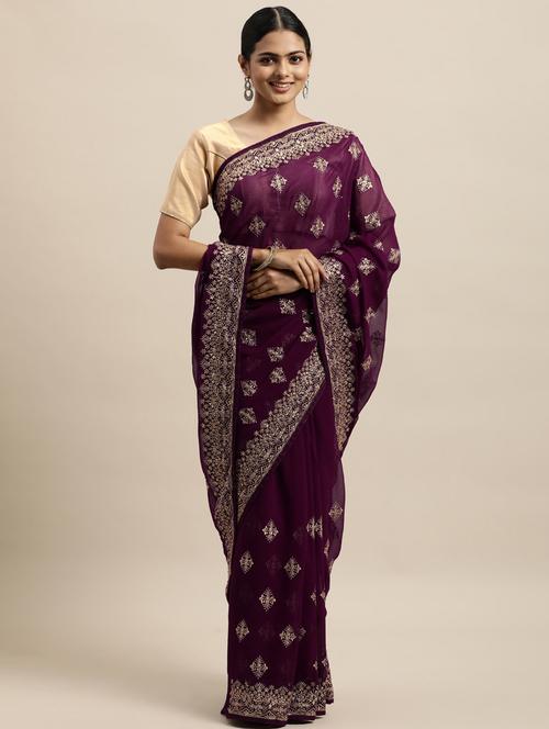 maroon georgette embroidered saree with blouse - 18323155 - Very Small Image - 1
