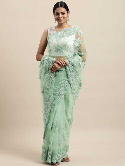 green net embroidered saree - 18323165 - Very Small Image - 1