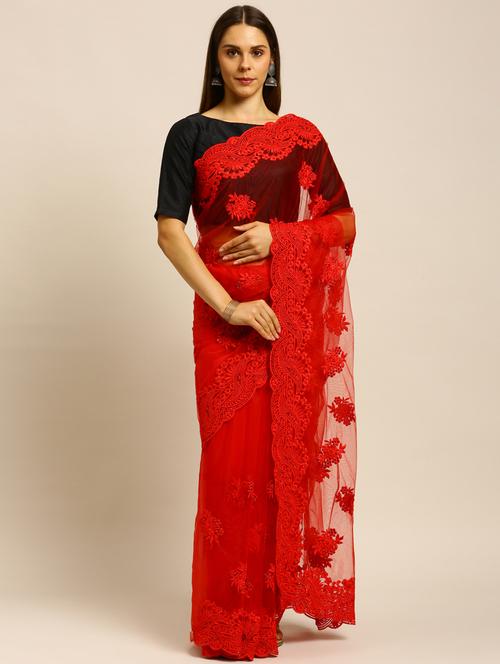 red net embroidered saree with blouse - 18323176 - Very Small Image - 1